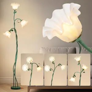 Decorative Green Flower Floor Lamp with 3 Flexible Gooseneck Arms, Soft LED Lighting with 3 Color Modes, Tall Accent Lamp for Bedroom, Living Room Corner, Reading Area, Dorm, Office & Cozy Home Styling