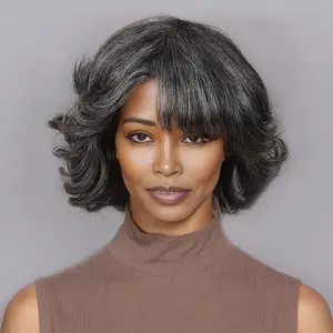 8 Inch Gray Wavy Human Hair Wig, Natural Looking Hairpiece for Women, Premium Remy Hair Wig for Daily Wear