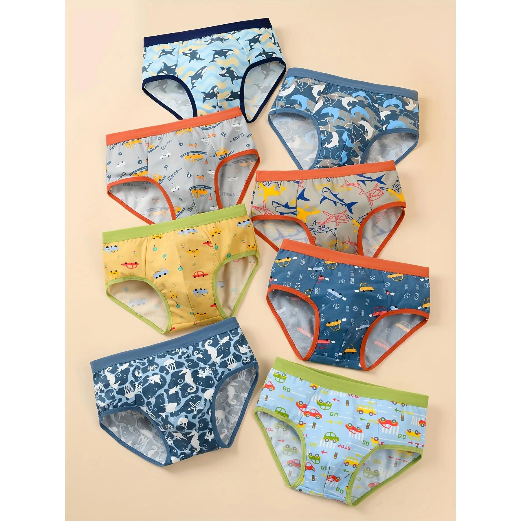 Boys' 8-Pack All-Season Brief Underwear, Cute Printed Kids' Briefs for Sports & Daily Wear