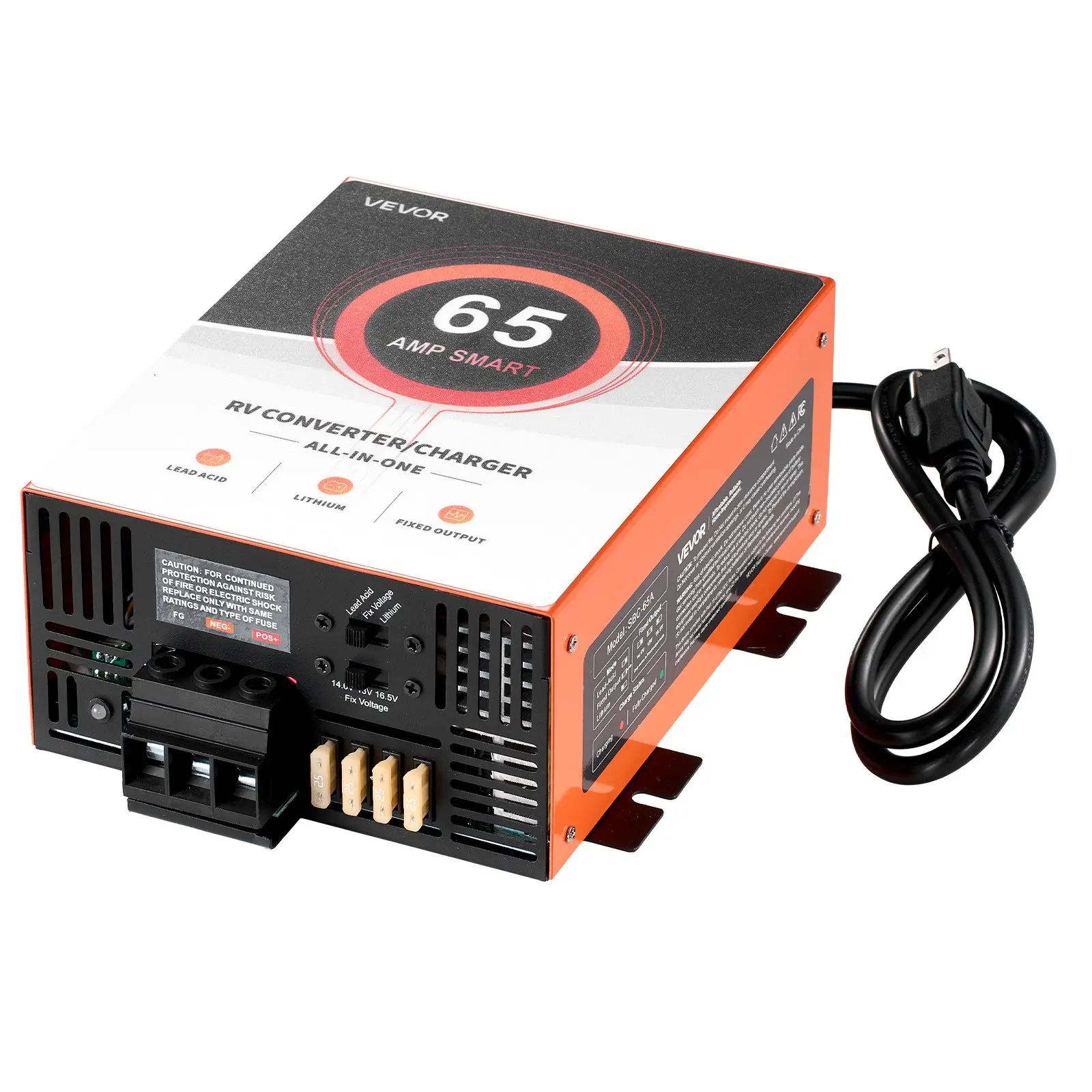 VEVOR RV Power Converter, 65 Amp, 110V AC to 12V DC RV Converter Battery Charger, Multi Stage Smart Charging, 13V to 16.5V Operating Range, Compatible with Lithium Lead Acid Battery, for Camper