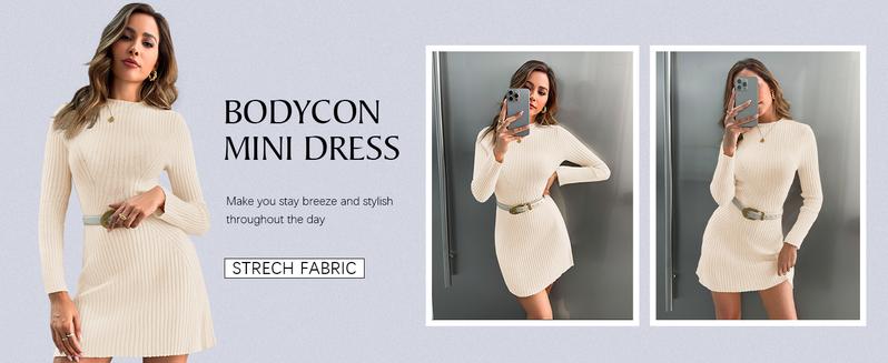 Saodimallsu Womens Long Sleeve Sweater Dress Bodycon Crew Neck Fall Slimming Knit Mini Dresses Saodimallsu Womens Long Sleeve Sweater Dress Bodycon Crew Neck Fall Slimming Knit Mini Dresses