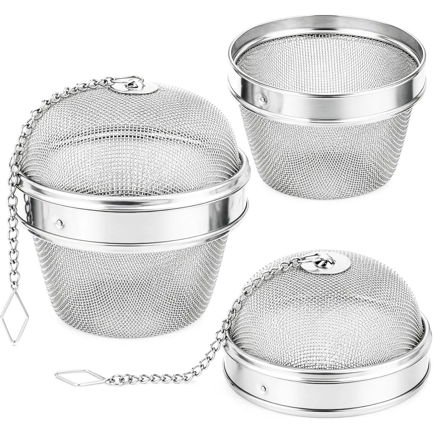 2pack Stainless Steel Spice Ball with Chained Lid Sphere Mesh Tea Strainer for Hot Pot Herb Spice Filter Large 3 Inch Rotate open