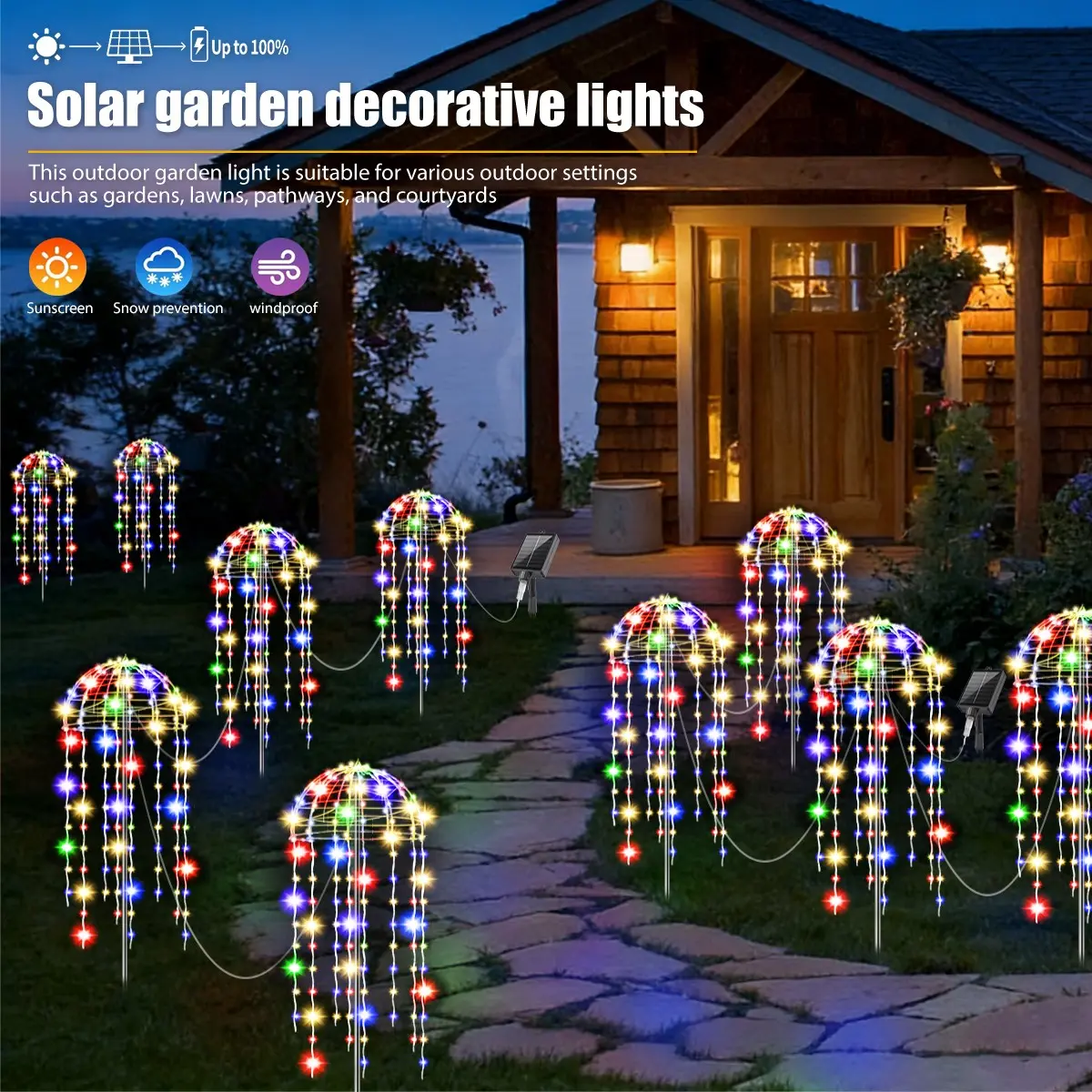 Smart Solar Powered Jellyfish Lawn Light, 8 Modes, Waterproof Ip65, Outdoor Decoration for Garden, Festival, Birthday, Camping, Solar Decorative Lights