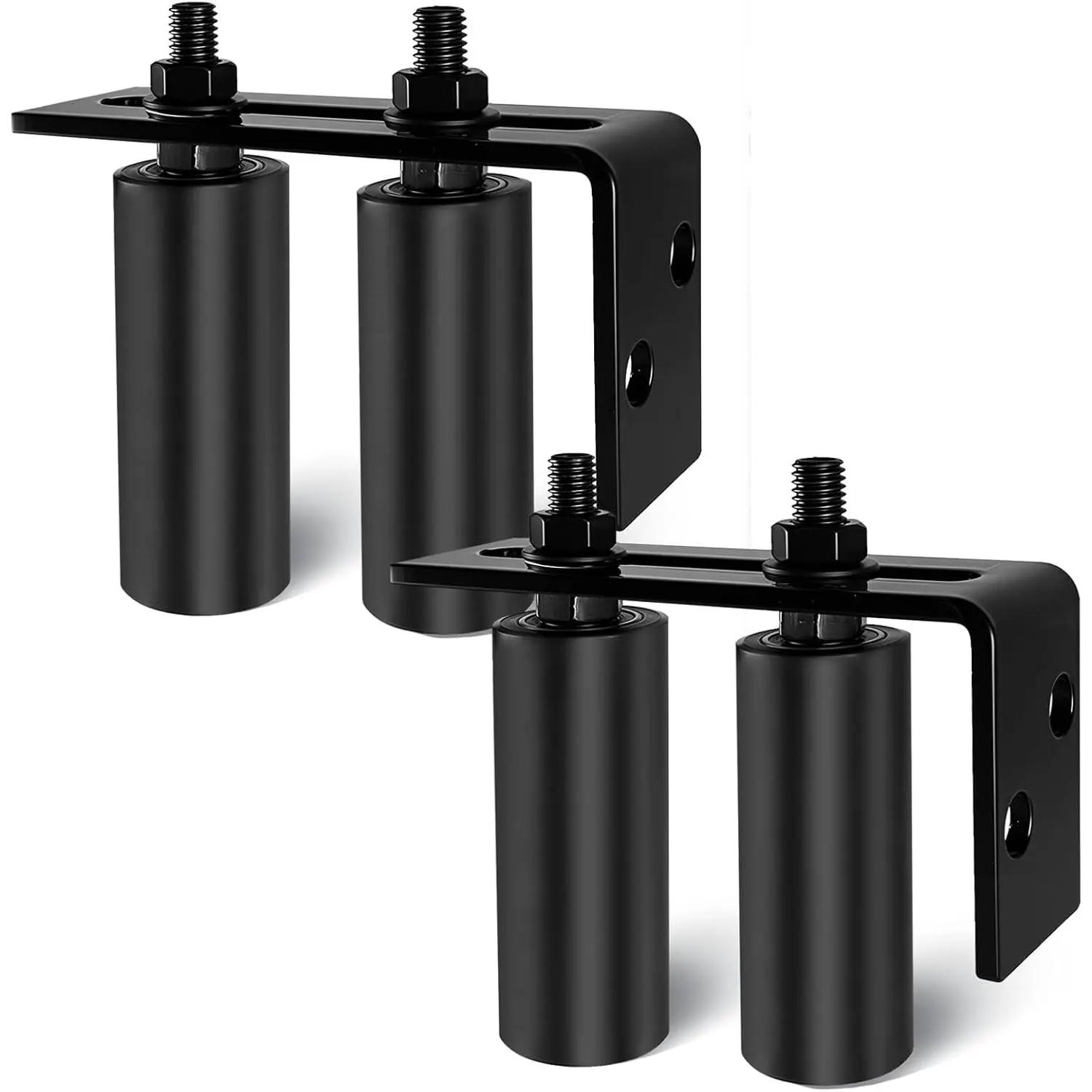 2 Pack 4" Universal Gate Roller Guide, Nylon Slide Gate Guide Rollers with Black L Bracket, Gate Hardware Roller Kit for Sliding/Rolling Gates/Barn Door Guide - 2 Kit (Black)