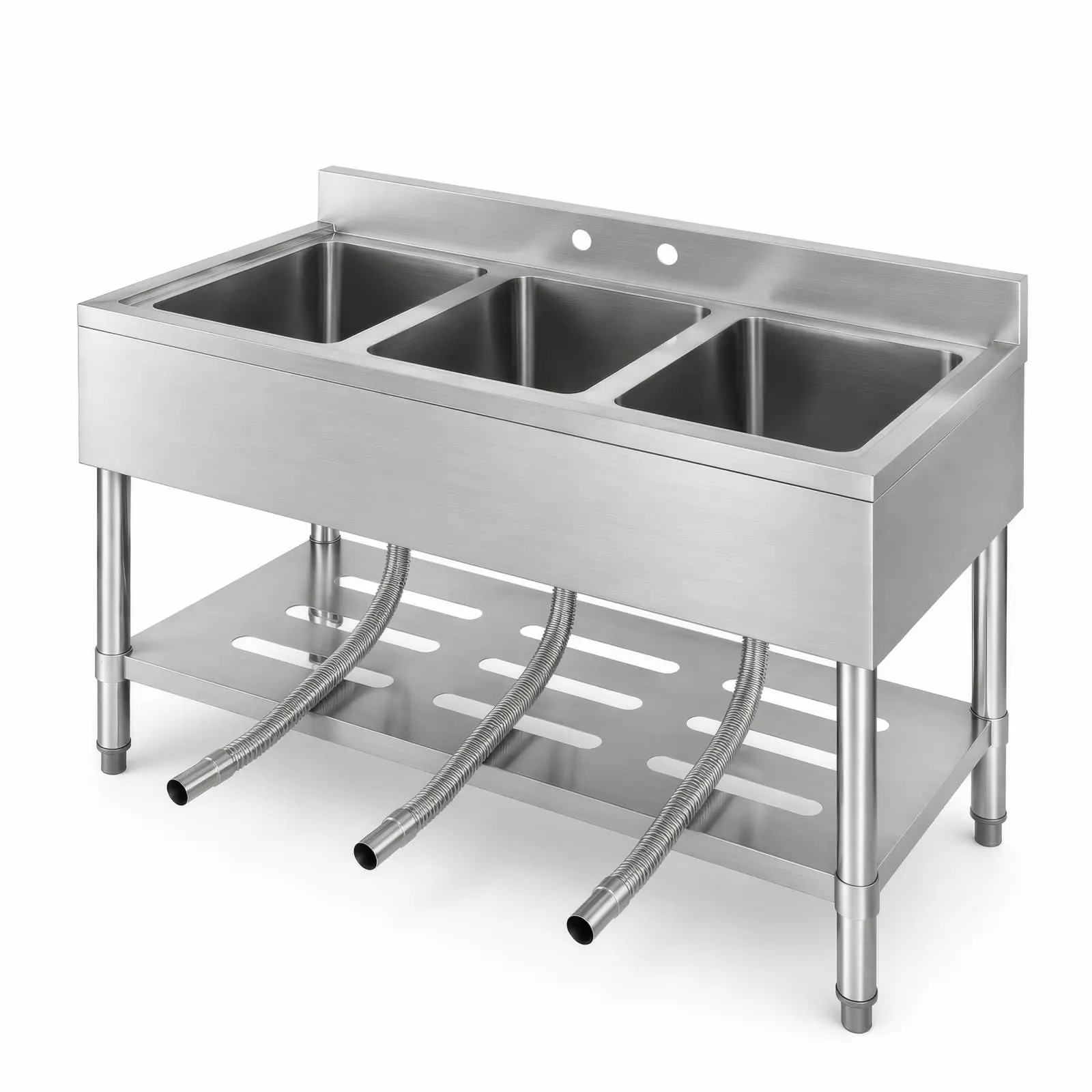 Industrial Freestanding Single Bowl Sink, Stainless Steel Utility Basin Equipped with Matching Hot/Cold Faucet, Sturdy Construction for Commercial Kitchen and Restroom Use