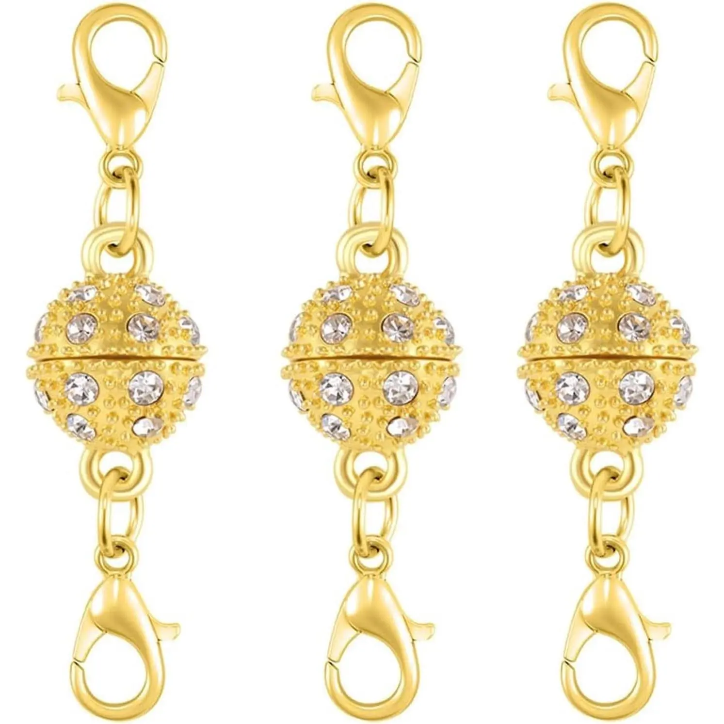 Necklace Clasps, 18K  and ,  Rhinestone Ball Connector with Lobster Clasp,  Extender for Necklaces, Bracelets (3pcs Golden)
