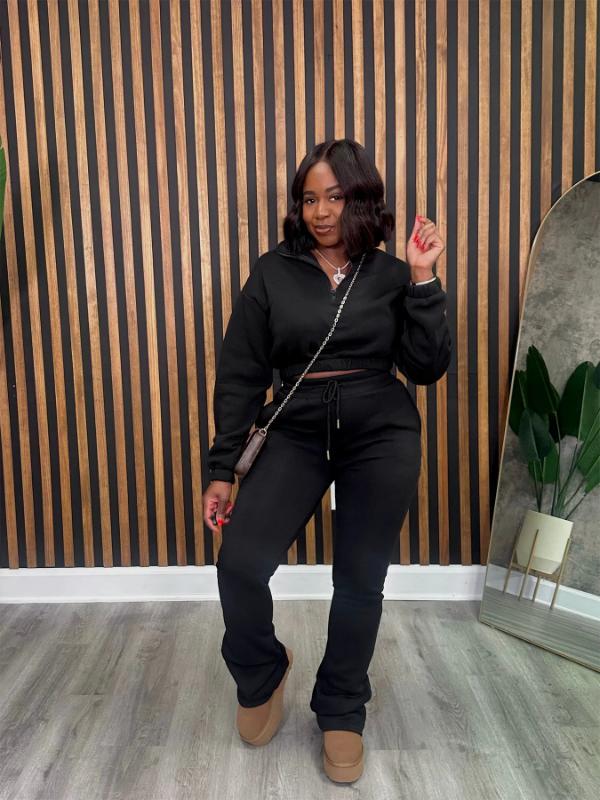 Women's Two-piece Zipper Half Collar Waist Cinched Fleece Sweatshirt Tied Rope Pants Set 2026 Autumn Slim Fit Tracksuit Set Crop Tops Flare Pants Set Fit  Tracksuit Set Drawstring Flare  Set Lounge Set with Flare Leggings Lounge Set with Bell Bottoms