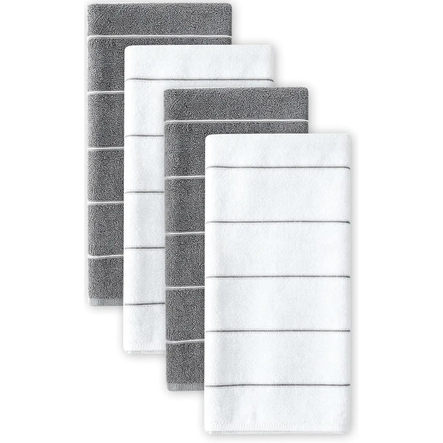 Premium Kitchen Towels - Super Absorbent, Soft and Thick Dish Hand Towels, 4 Pack Dish Towels, 26 x 16 Inch, Grey and White