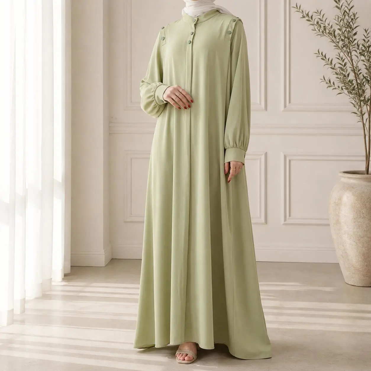 Everyday Abaya 5 Colours Shoulder Button Soft Pullover Modest Dress (MA083)