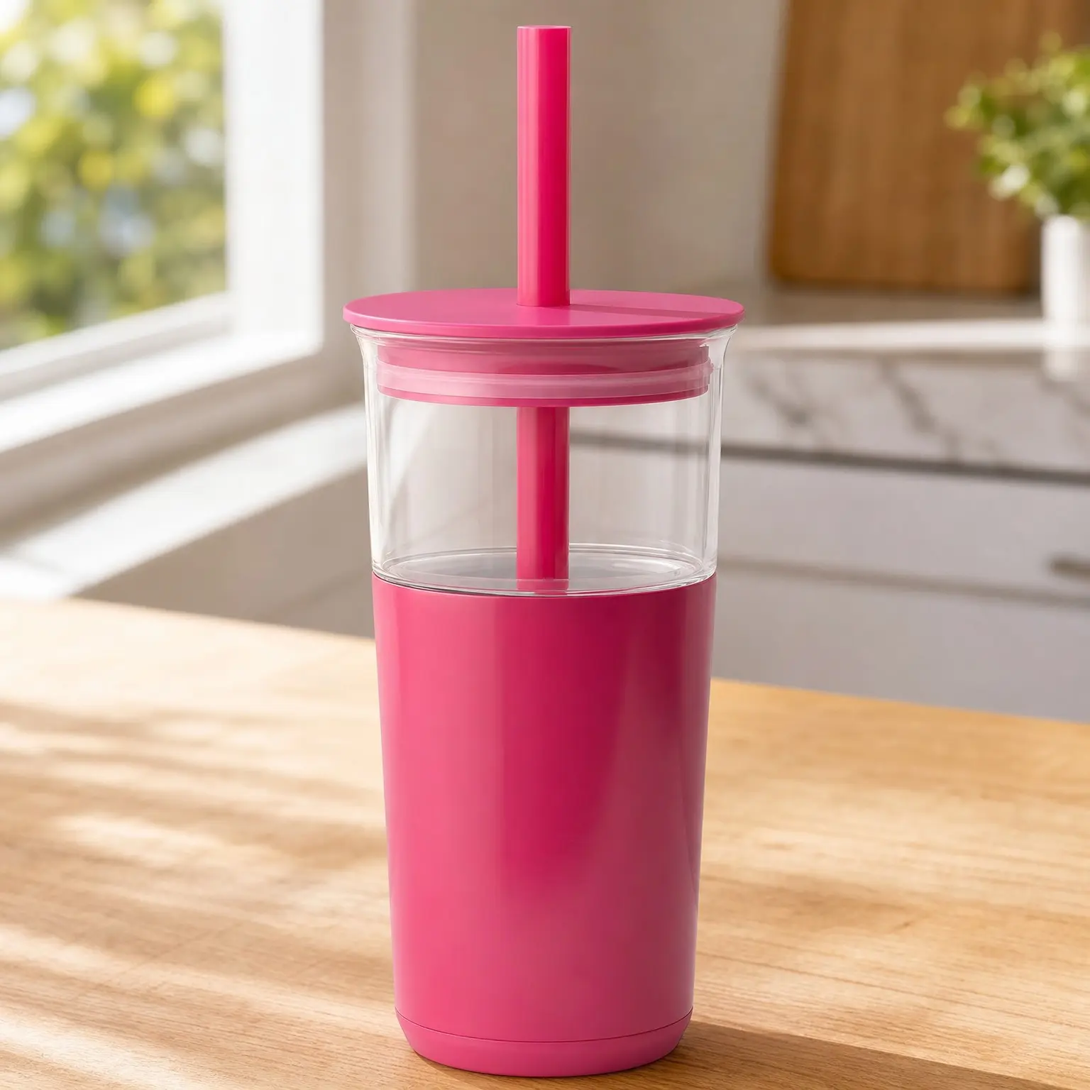 Aspen 20oz Vacuum Insulated Glass Tumbler with Extra Wide Straw & Lid - Keeps Drinks Cold for 12 Hours, Ideal for Iced Coffee, Smoothies & Boba, Dishwasher Safe, Soft BaseGift