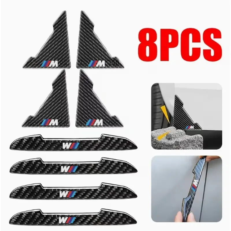 8pc Car Door Bumper Stickers, Carbon Fiber Material, Includes Corner Protectors, Side Door Covers, Anti-Scratch, Suitable for Bmw, Car Decals