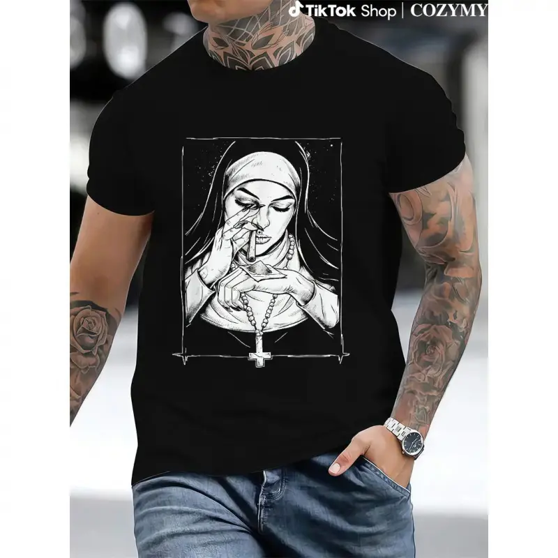 Vintage Devil Unholy Nun T Shirt Harajuku Casual Arrival Tshirt Summer Men Printed T Shirt Casual Cool T-shirt Male Tops Streetwear Menswear