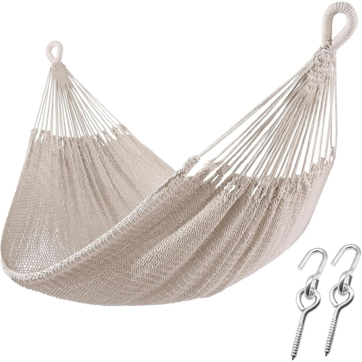 ZEAN Handwoven Hammock by Thick  Rope XXL Two Person Hammock for Outside, Patio Backyard Garden 550LB Capacity