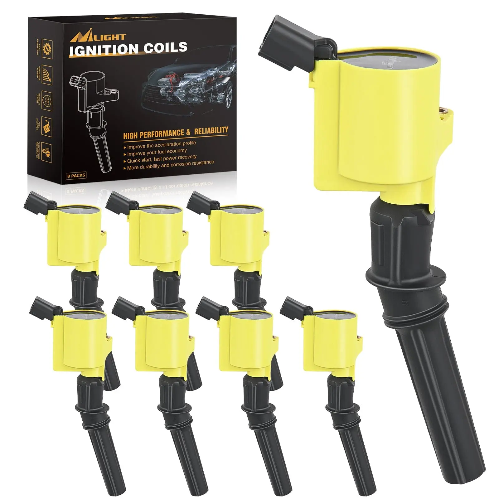 Nilight 8pcs Copper Wire Ignition Coil Pack with 2 Pins/Blades, DG508 DG457 DG472 DG491 FD503 Straight Boot, Fit for Ford Crown F150 F250 F350 450 Expedition Explorer Econoline Excursion 1998-2003 05-14 4.6L 5.4L V8, Lincoln, Mercury, 1L2U12029AA, 75Hf123
