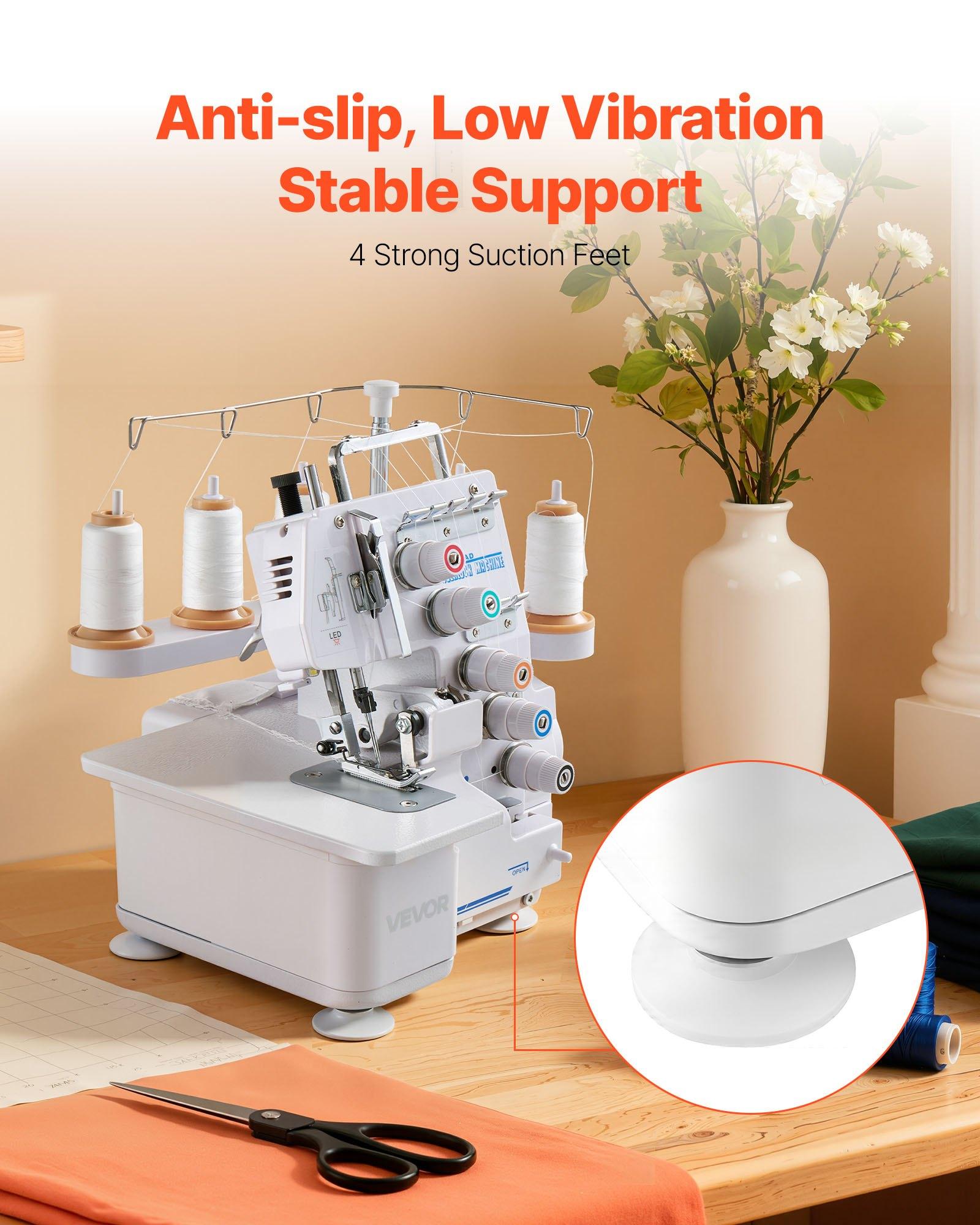 VEVOR Serger Overlock Sewing Machine, 1250 Stitches Per Minute, 2-3-5 Thread Capability, with LED Light and Strong Suction Feet, Heavy-Duty Metal Frame Sewing Machine for Various Fabrics, White