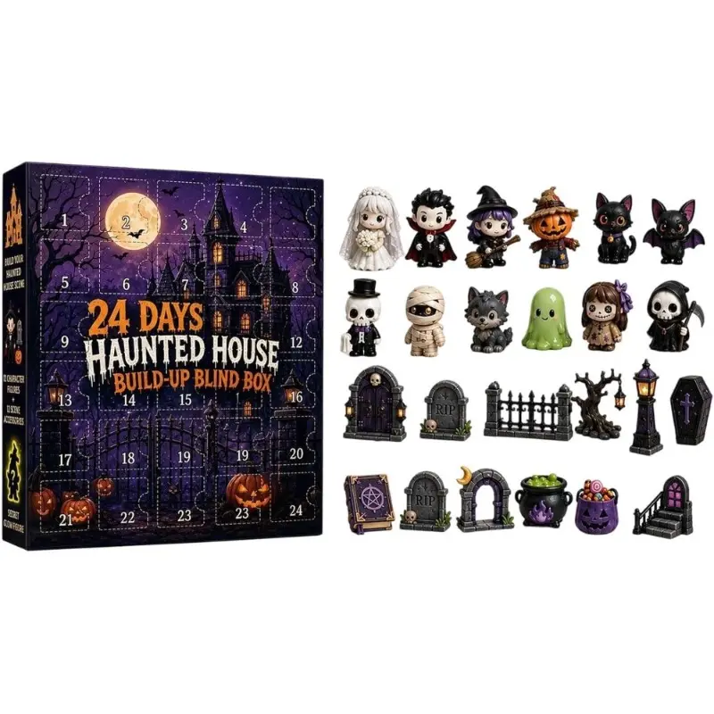 2026 Halloween Countdown Calendar 24 Days Haunted House Collectible Figures | Holiday Advent Countdown for Kids, Families, Collectors, Holiday Parties, Offices, Home, Bedroom, School, Dorm