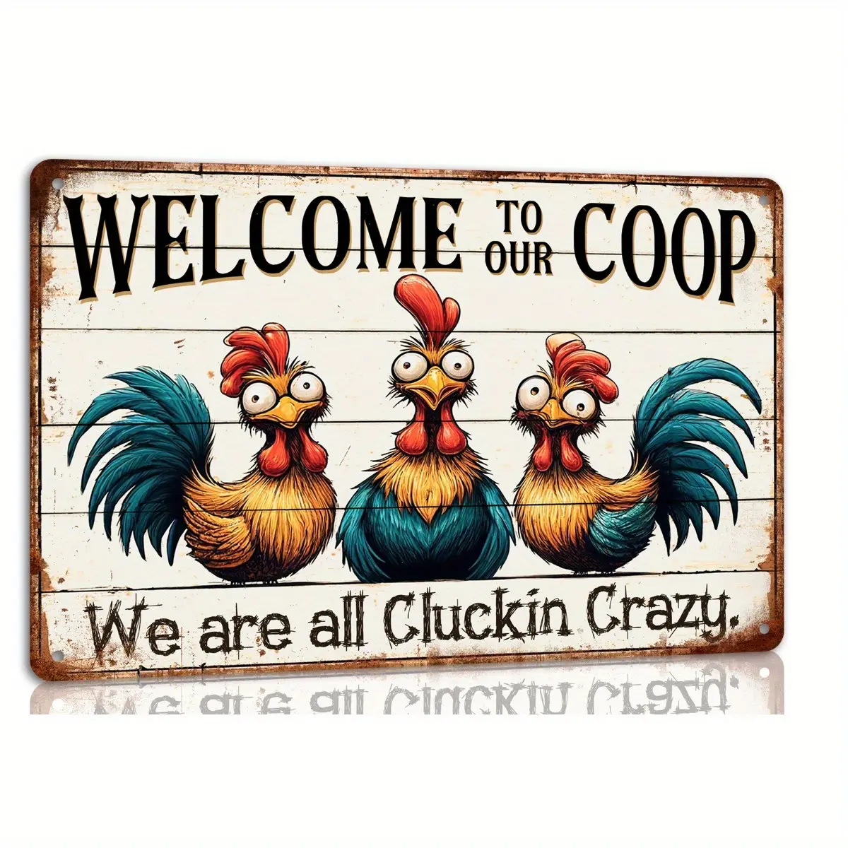Welcome To Our Coop Sign We Are All Cluckin Crazy Metal Tin Sign Farmhouse Kitchen Coop Decor Funny Novelty Chicken Coop Accessories Farm Wall Decor 8x12 Inch, Perfect For Room Decor