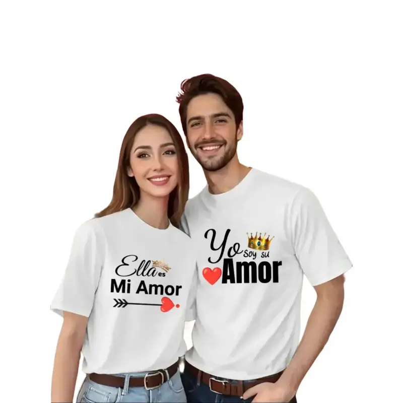 [100% Soft Cotton]Yo Soy Amor Couples T-Shirt, Casual Heart Crown Graphic Short Sleeve 100% Cotton Top for Romantic Valentine's Day Gifts & Dates, Clothes