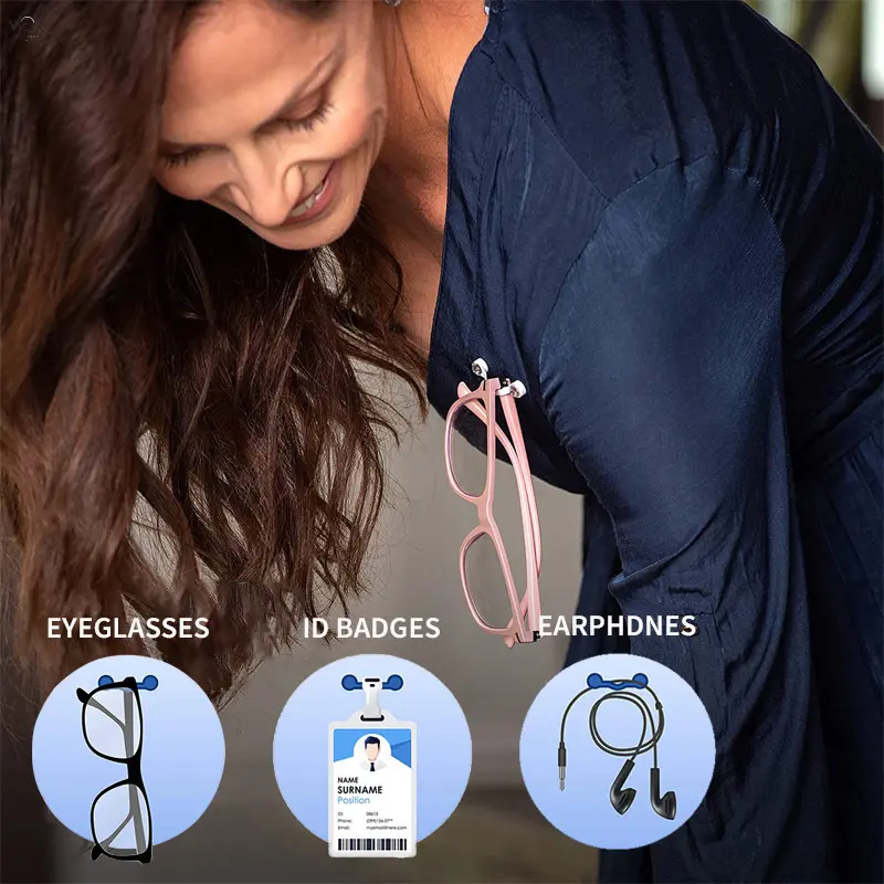 Magnetic Eyeglass Holder for Shirt, No-Pin Iron-On Sunglasses Clip, Detachable Metal Glasses Hanger for Jacket Collar, Multi-Purpose Badge & Earphone Storage Accessory