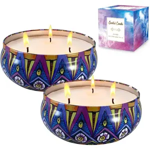 Citronella Candles, Indoor & Outdoor Large Candles, Long Burning 3-Wick Candles 13.5 OZ Set of 2, Pure Essential Oil, Natural Soy Wax Candle BulkGift.