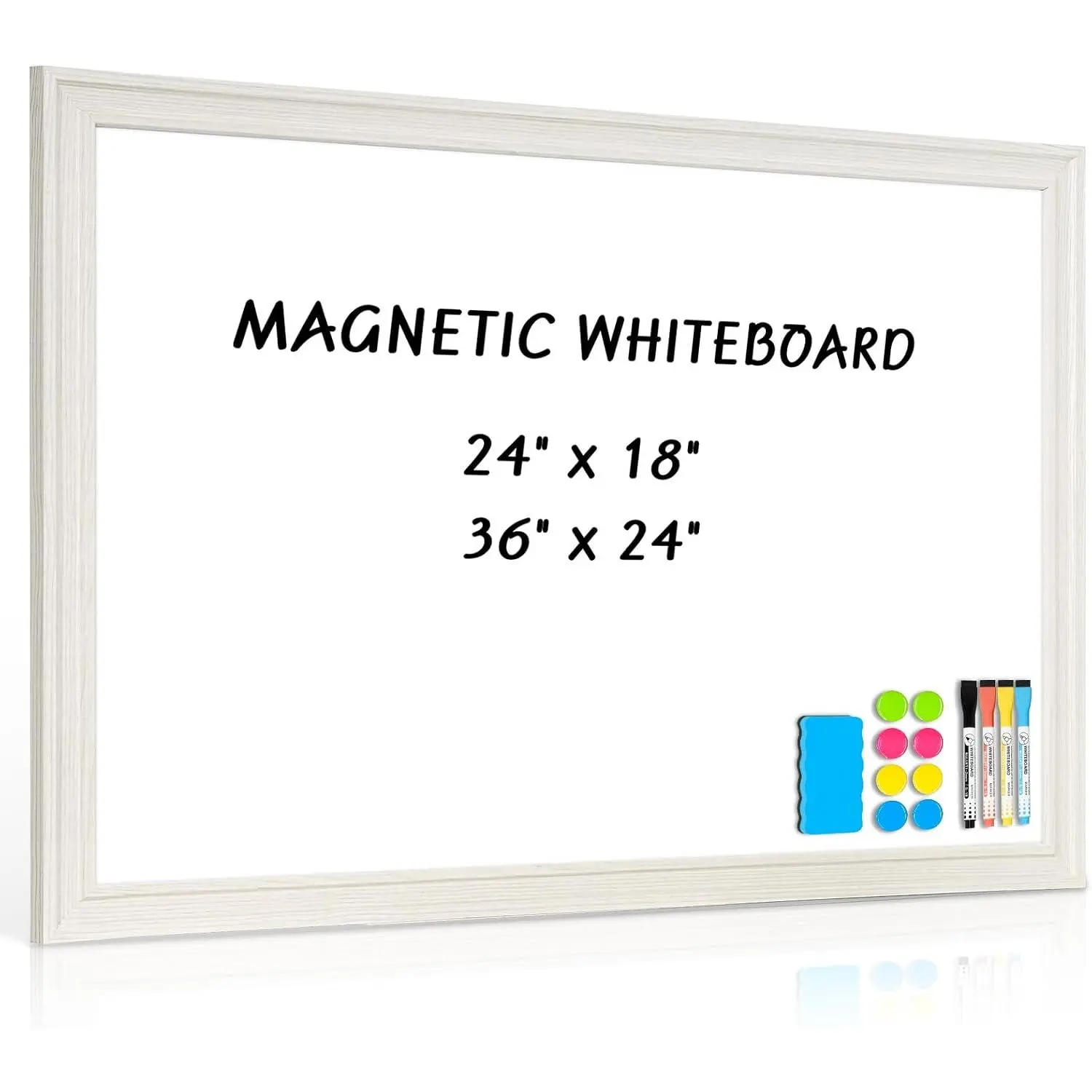 White Board for Wall, 24'' x 18''  Dry Erase Board,  White | Wooden Frame, Decorative Whiteboard, Wall Mounted, for , Office, Kitchen, Dorm, 4 Markers, 6 , A Eraser