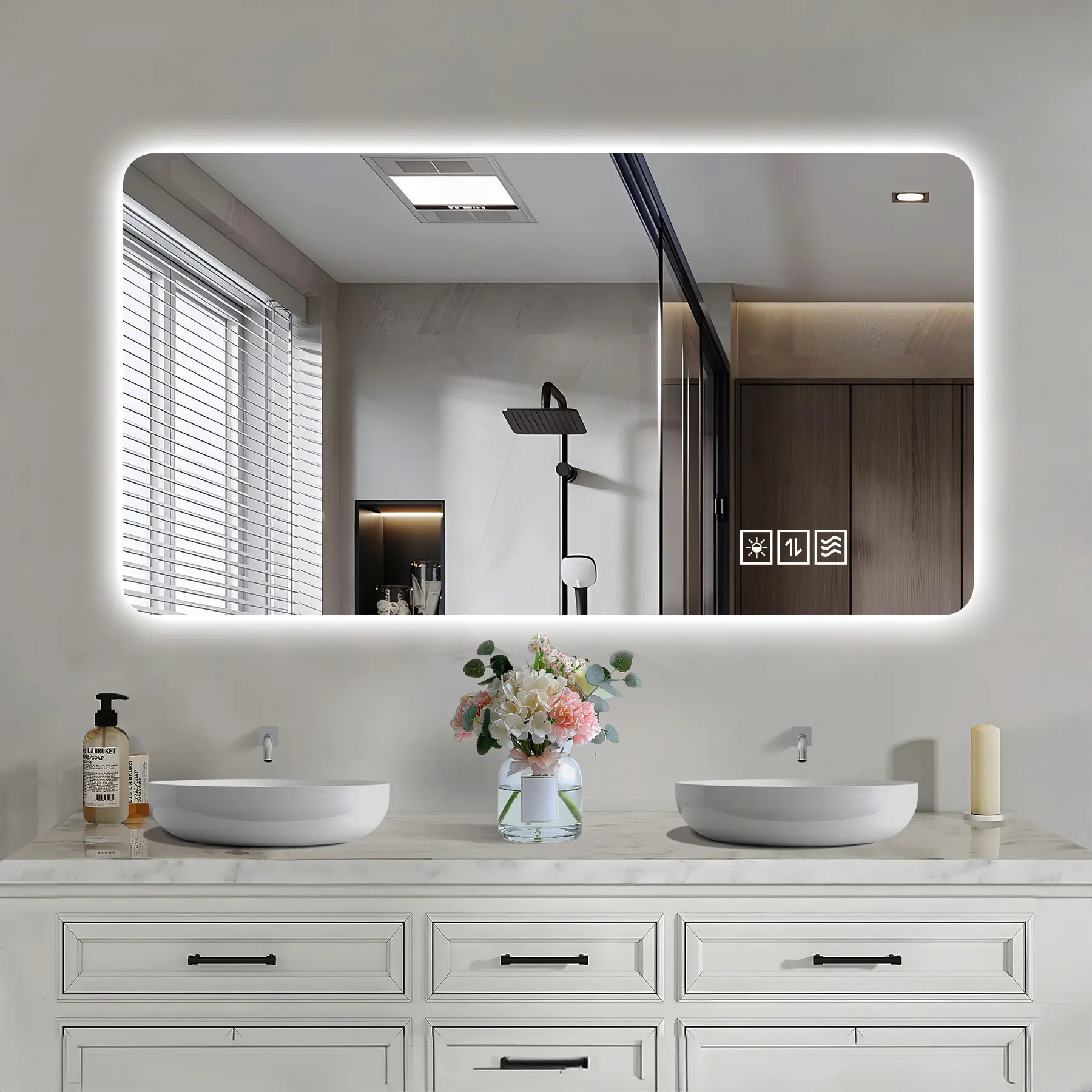 Nokaa 24x48 Inch LED Bathroom Mirror Wall Mounted Anti-Fog Dimmable 3 Color Lighting Touch Switch IP44 Waterproof Full Length Mirror for Bathroom Bedroom Living Room, Clear Glass, Modern Style