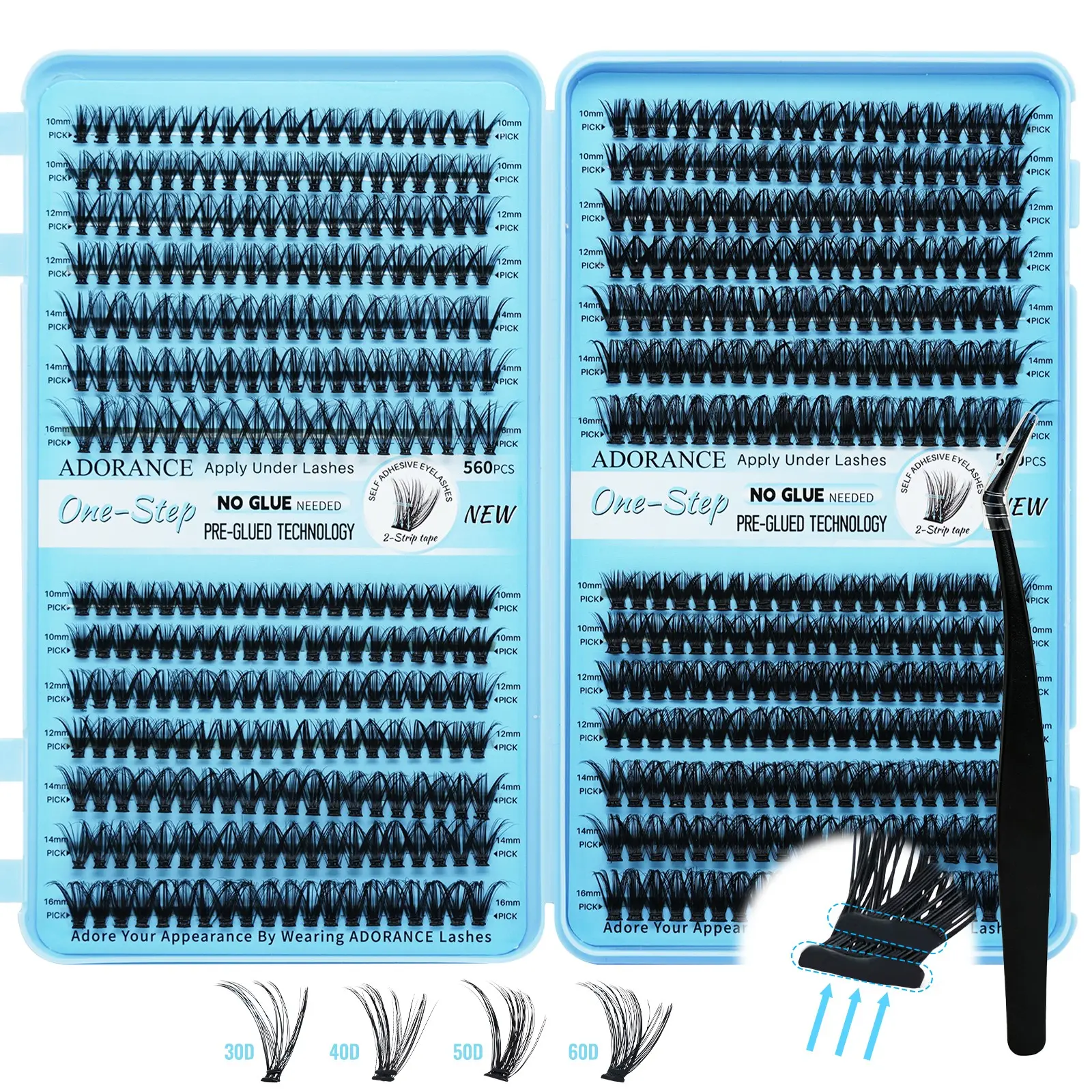 ADORANCE Self Adhesive Eyelash Clusters 336 PCS, Diy False Eyelashes, Pre-Glued Lash Extensions, Invisible 2-Strip Band, Long Lasting Wear, Pre-Glued Cluster Lashes, No Sticky Residue, DIY Lash Kit with Non-Stick Applicator, Lightweight Natural Look