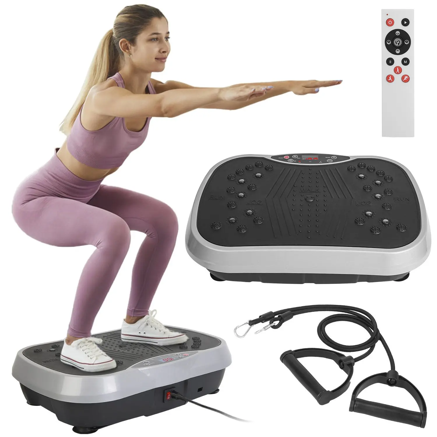 Unisex Compact Whole Body Vibration Platform Machine - 200W Power Home Fitness Trainer with Resistance Band Workout, Adjustable Speed, Remote Control, Vibration Training