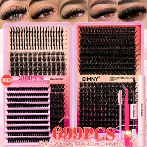 699/200 Clusters Eyelash Kit, 2-in-1 Lash Bond, Tweezers & Mascara Wands | Spiky Fairy Lashes T50+80D+100D+120D | 8-16mm Mixed Lengths | Reusable Synthetic Cluster Lashes for Beginners | Perfect for Holiday, Easter, Rainbow Festival & Christmas Makeup