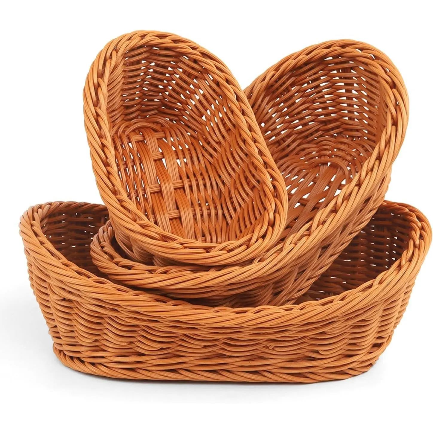 Woven Bread Baskets, 3 Pack Wicker Serving Baskets for Bread, Vegetables, Kitchen, Restaurant, Outdoor, 3 Sizes