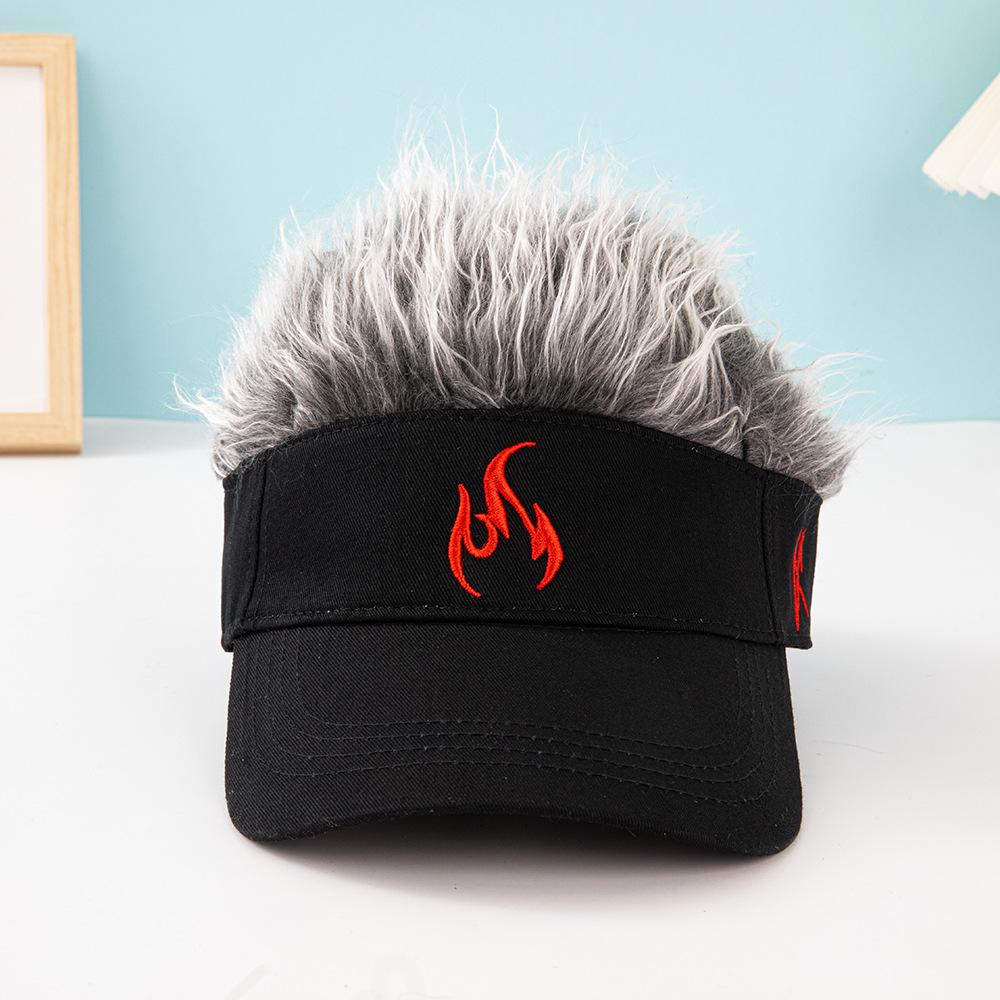 2026 New Fake Hair Baseball Cap for Men Women Embroidered Flame Trucker Hat