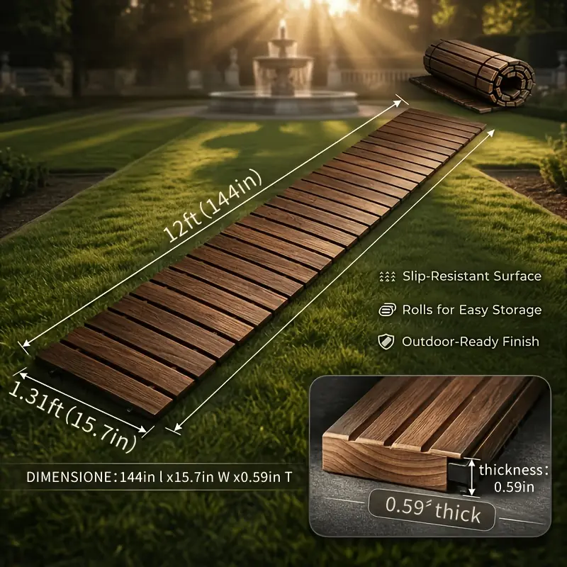 Roll-up Wooden Garden Walkway, Slip-resistant And Weather-resistant Outdoor Path, Suitable for Lawns, Terraces, Courtyards, And Flower Bed Edges