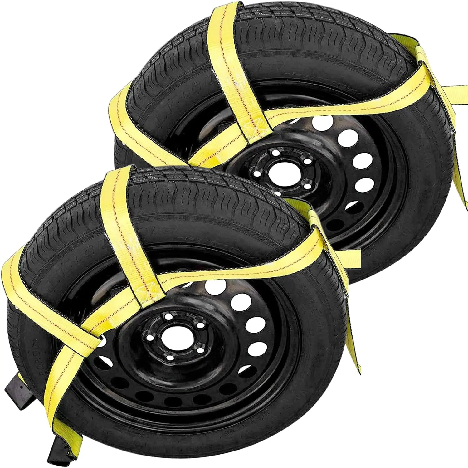 Tow Dolly Basket Straps with Flat Hook Adjustable Heavy Duty Tow Dolly Tie Down Bonnet Wheel Net for Small to Large Size Tires Wheels