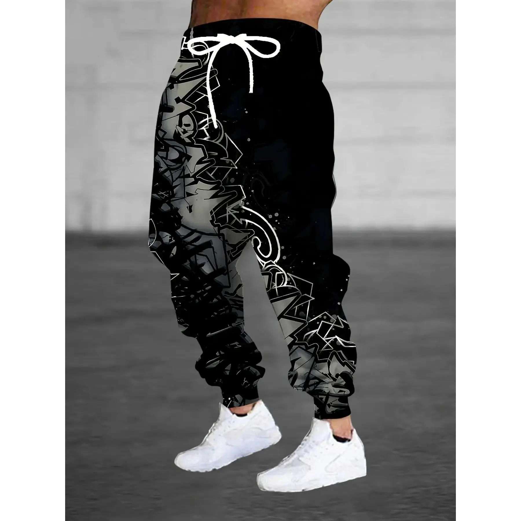 Fashion design men's 3D black and white gradual change pattern printing sports pants drawstring pocket fashion trousers home pajama pants casual street comfortable fitted trousers
