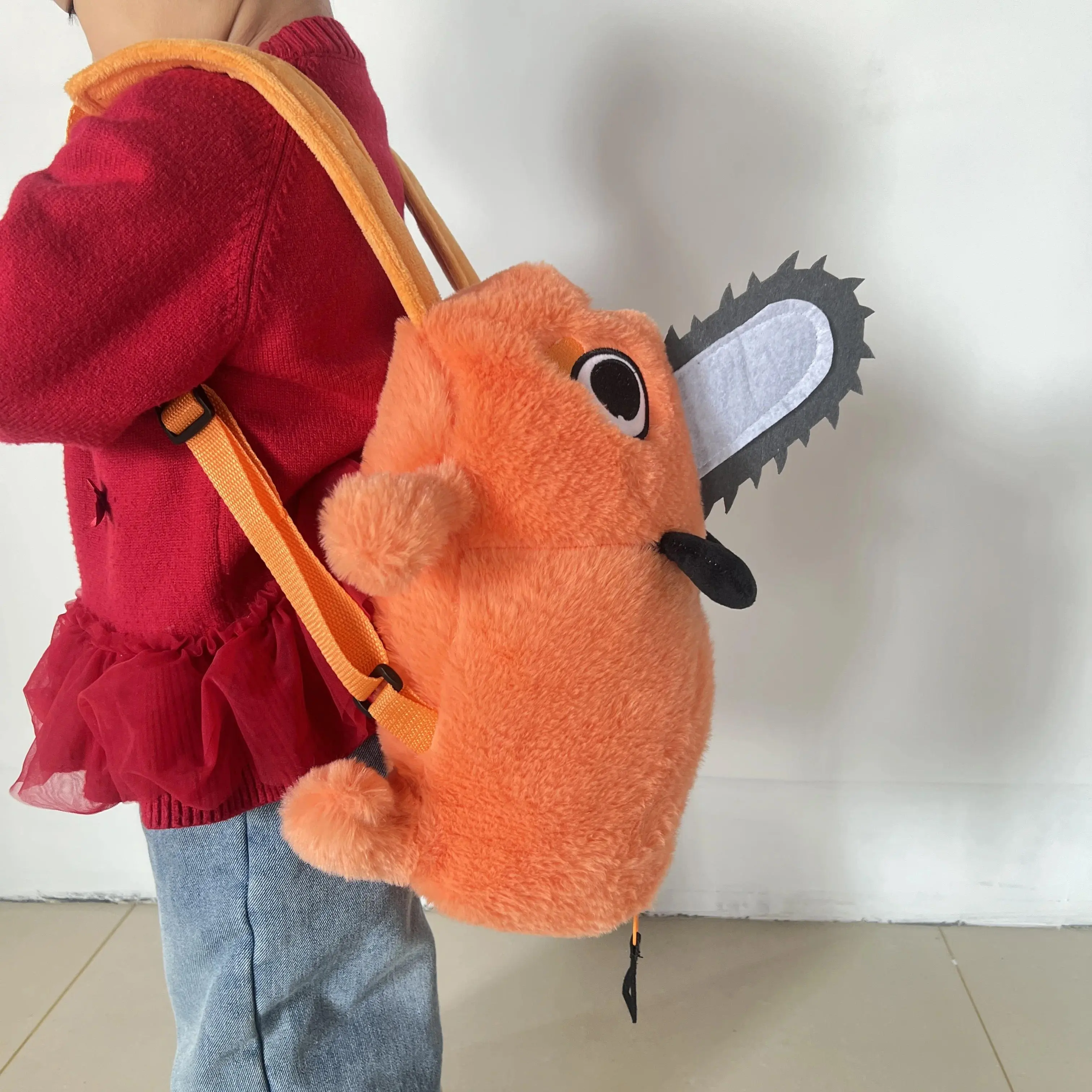 Kawaii Chainsaw Man Pochita Plush  Slipper Pochita Peluche Schoolbag  Stuffed Soft Backpack Adult Kids Plushie Gift