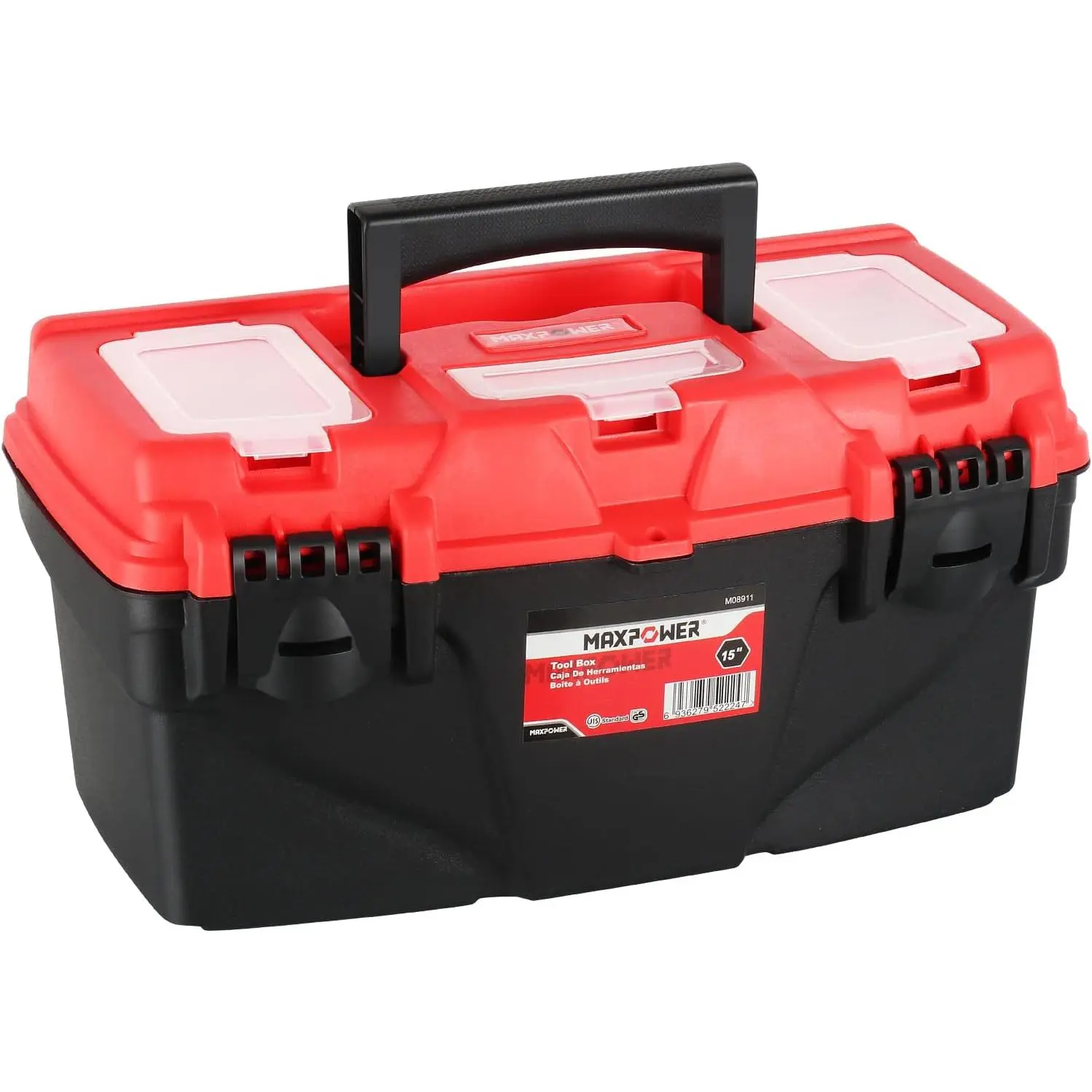 Plastic Tool Box, 15-Inch with Removable Tray and Dual Lock, for Home Storage