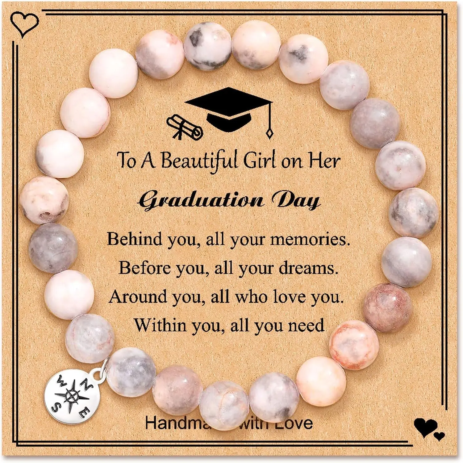 Graduation Bracelet for Her Compass  Beaded Bracelet with Graduation Message Card Class of 2025   for College  Masters  Graduate