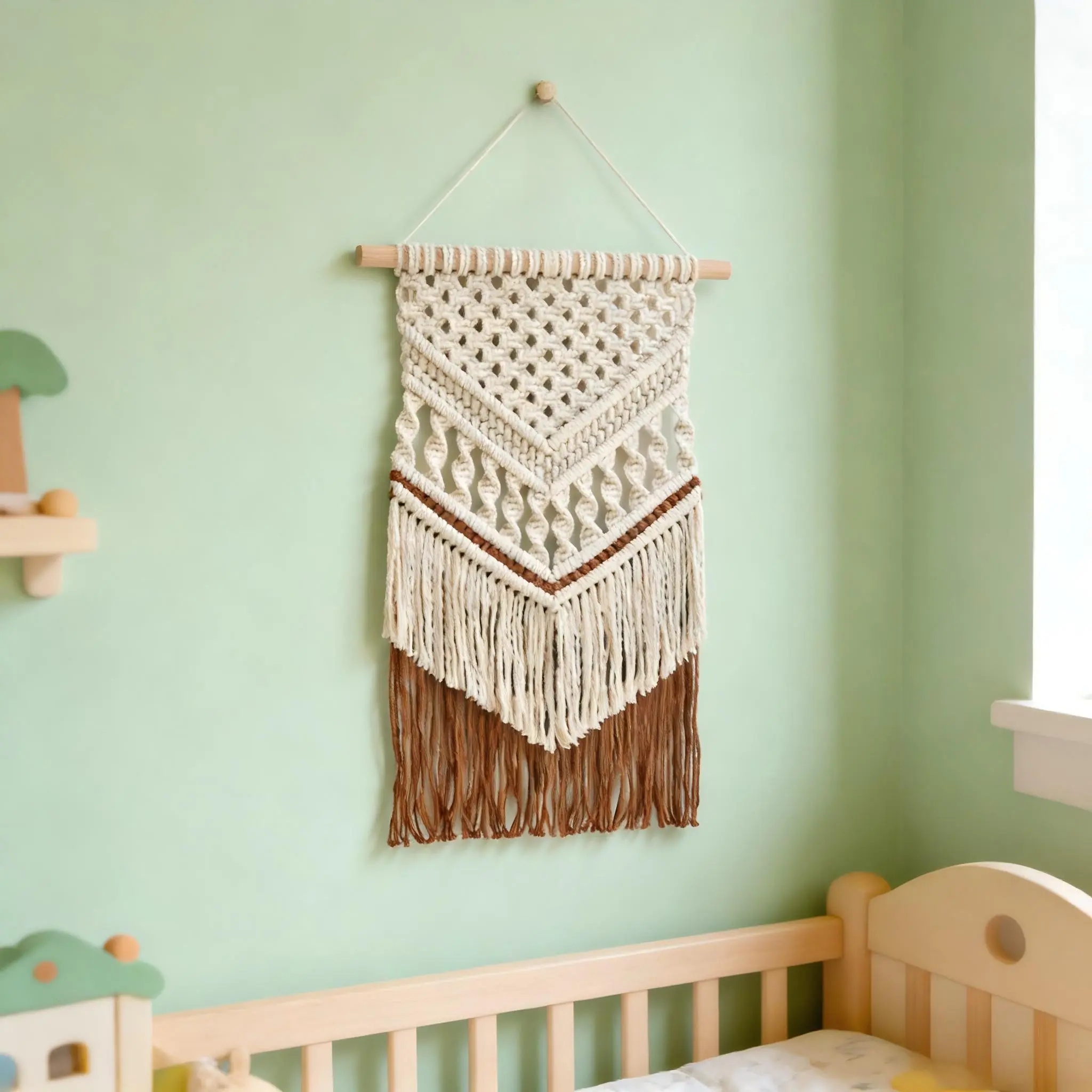 Macrame Wall Hanging, Bohemian Style Wall Decor, Handmade Geometric Pattern, Fringe Background, Bed Headboard Ornament, Wall Tapestry, Decorative Wall Decor, Home Ornament, Decoration, Decoration Items