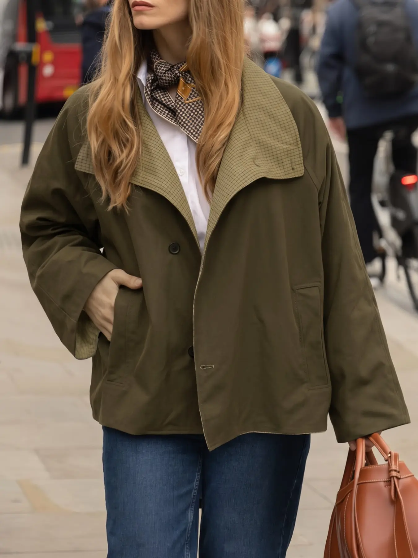 Vintage Stand Collar Asymmetrical Front Workwear Jacket, Plaid Lining Turned Sleeves Casual Short Windbreaker, Retro Style Outerwear