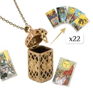 22 Mini Major Arcana Tarot Card Necklace, Openable Vintage Gold Locket Pendant, Hollow Fortune Deck Charm Jewelry for Gift, Cosplay, Daily Wear,Women gifts
