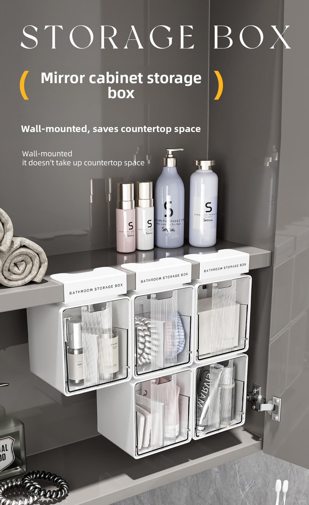 [Aesthetic] Clario Minimalist Hanging Storage Box - No Drill Desk Edge & Closet Shelf Organizer. Dual-Compartment Flip-Lid Container for Stationery & Jewelry. Dorm Essentials Desk Reset