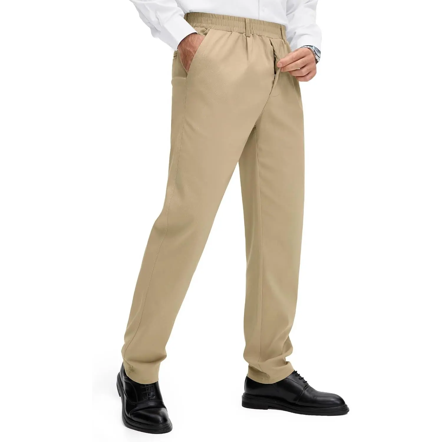 Comdecevis Men's Casual Elastic Waist Pants for Seniors with Magnet Button| Slacks for Elderly with Pockets, Lightweight & High Stretch, No Iron, Regular Fit, Business Work and Lounge, Golf and Hiking