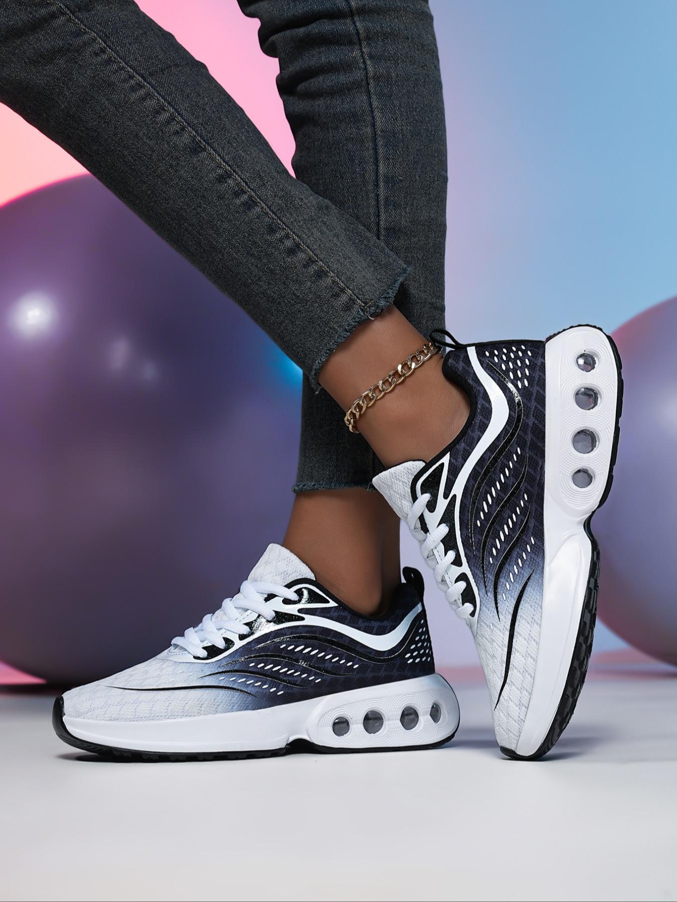 Women's Ombre Print Lace Up Running Shoes, Runner Athletic Shoe, Sporty Running Shoes, Casual Breathable Comfortable Sports Shoes, Female All-match Round Toe Shoes for Daily Wear