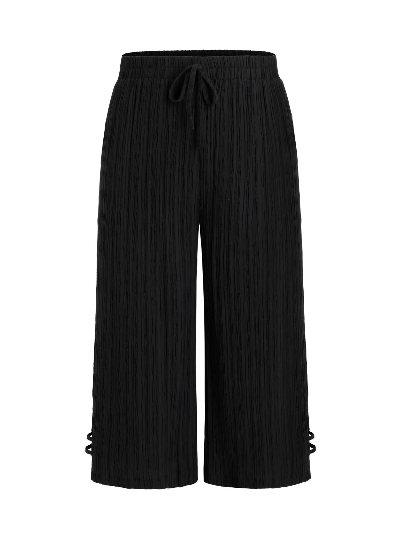 【Plus Size】 Solid Color Capri Pants, Casual Comfy Wide Leg Pants for Summer, Women's Bottoms for Daily Wear, Casual Chic Bottoms