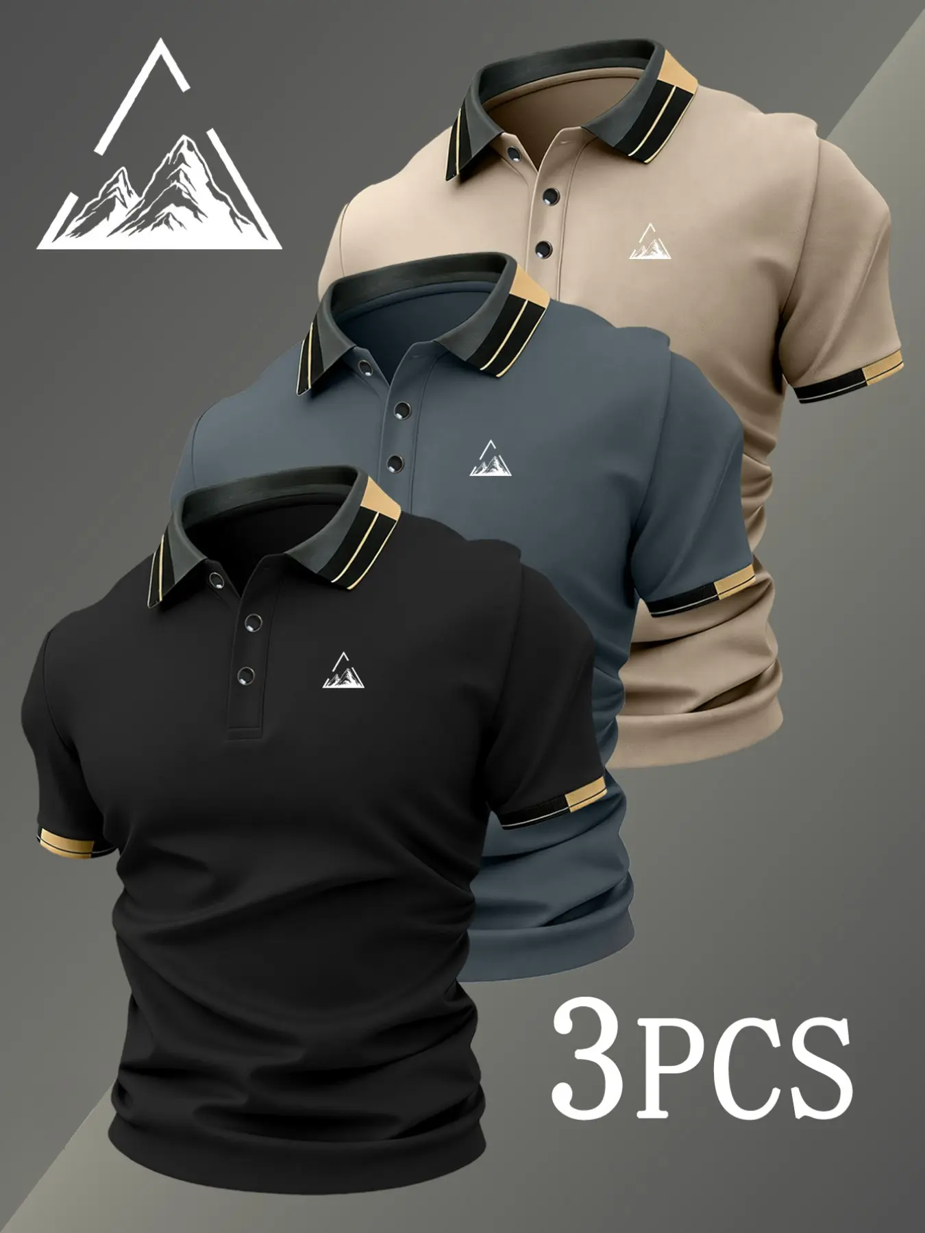 Men's Golf Polo Shirt Set, 2314 Forest Mountain Logo Print, Collared Stretch Casual Breathable All-Season Comfortable Classic High-End Polo Top, Classic Polo Shirts