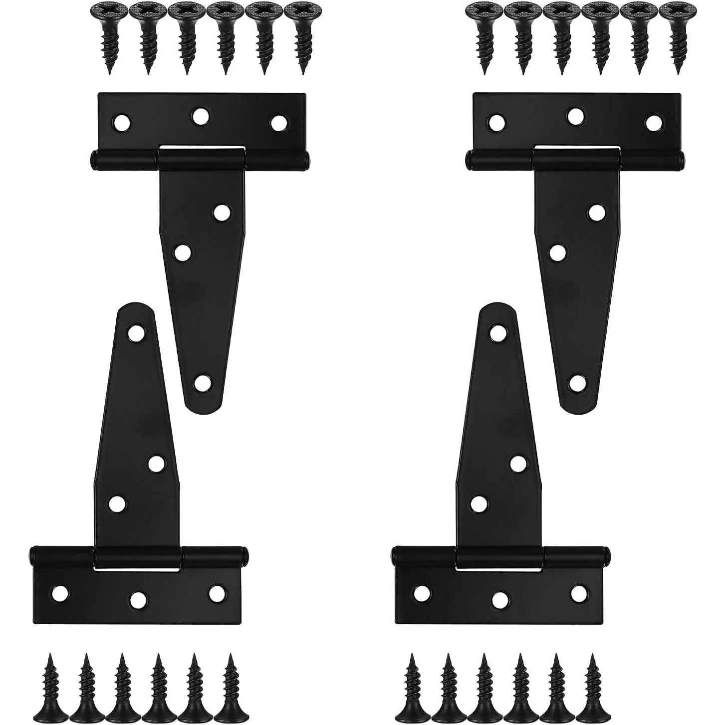 4 PCS 3 Inch Heavy Duty Black T Strap Hinges, Outdoor Tee Hinge for Wooden Fences, Shed Barn Door Gate Hardware