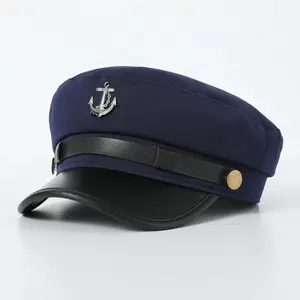 Anchor Decorated British Style Sailor Hat for Women, Navy Beret Cap with Casual All Match Design for Daily Outfits and Bag Styling