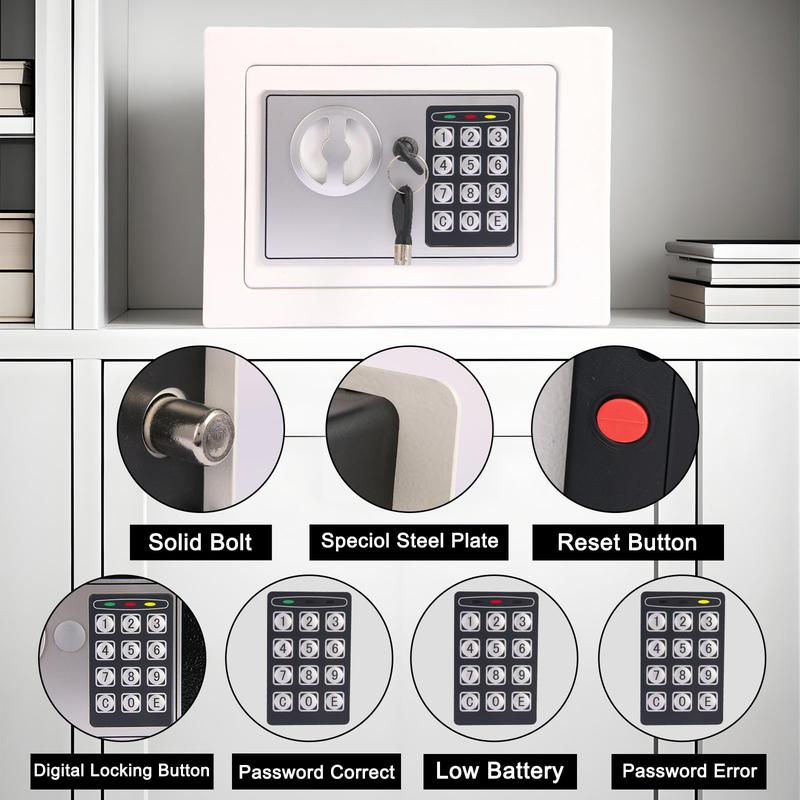 Mini Electronic Safe Box With Digital Keypad & Keys  Small Deposit Boxes Slot Safety For Home Office Dorm Drop-resistant Durable (white)
