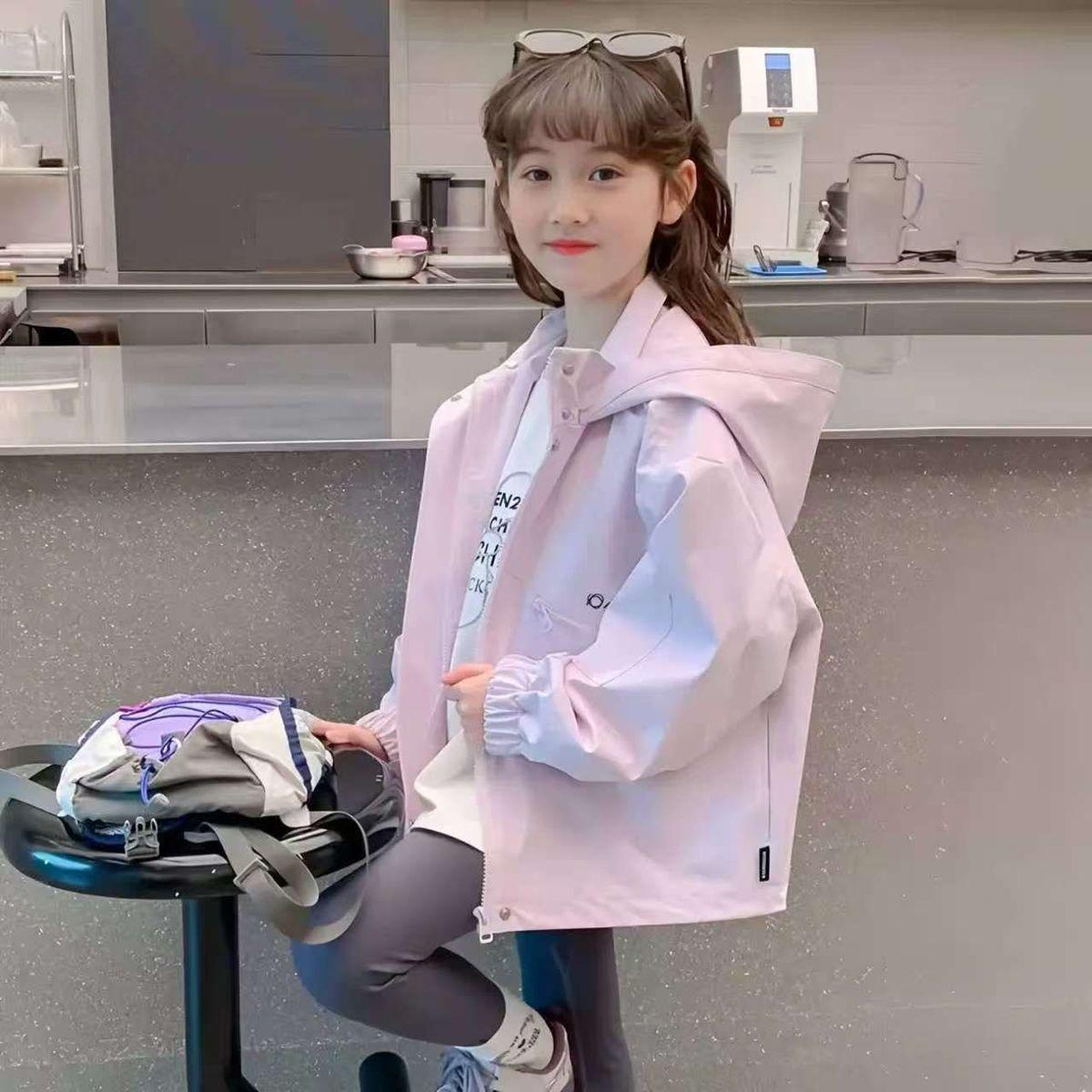 (New)Girls' Spring Fall Jacket, Cute & Cool Windbreaker Hoodie, Outdoor Playwind Coat for Big Kids