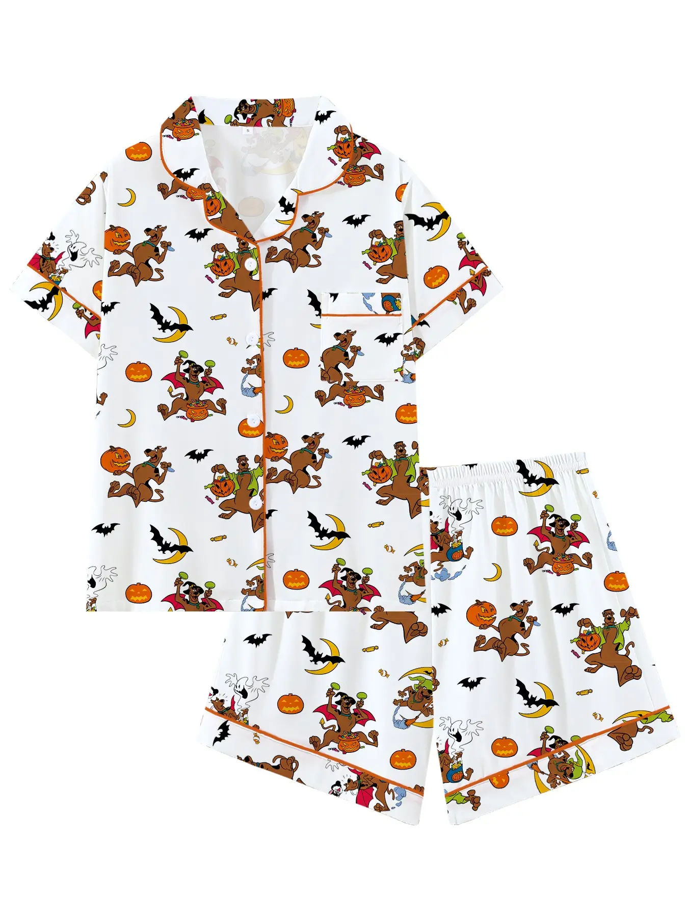 Women's Cute Halloween Pajamas Set, Cartoon Pumpkin Bat Pattern, Soft 2-Piece Short Sleeve Summer Sleepwear, Comfortable Daily Wear